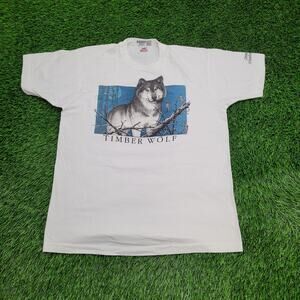 Vintage 90s Timber Wolf Nature T-Shirt Large Made In USA Single-Stitch